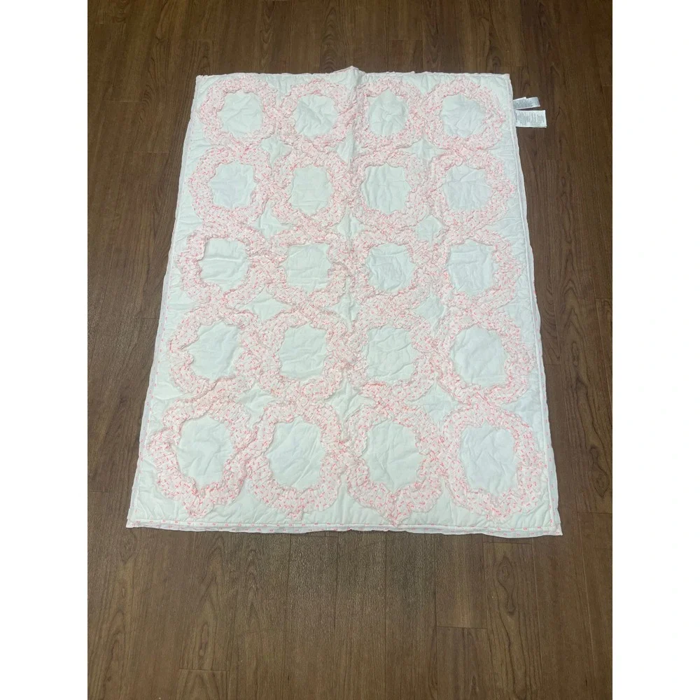 Anthropologie Claremore Toddler Quilt White Pink Ruffle Cotton Nursery Blanket
